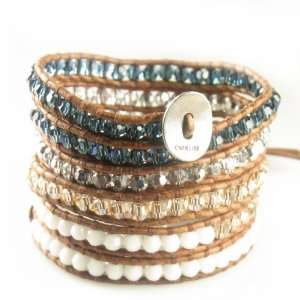 Chan Luu Montana Mix Swarovski Crystals Wrap Bracelet on Natural Brown 