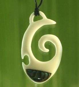 Real bone fish hook necklace with abalone shell and adjustable cord N1 