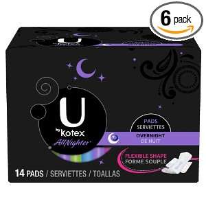  U by Kotex AllNighter Overnight Pads, 14 count Boxes (Pack 