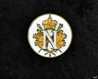   White Enameled Round Napoleon Symbol N Button Pin/Brooch  