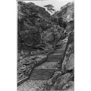  Ascent to Tai Shan,steps leading up rocky mountain side 