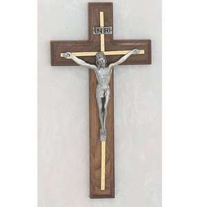    Walnut Silver Overlay Hanging Wall Crucifix Gift Nw