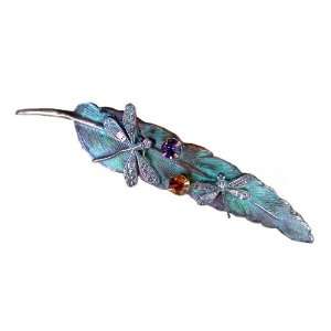  Verdigris Patina Solid Brass Dragonflies on Feather Custom 