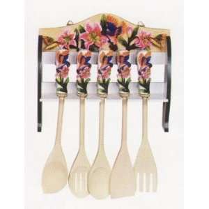  ORCHID 3 D Large Wall Plaque & Utensils Set NEW Kitchen 
