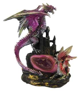 Metallic Gothic Double Dragon Geode Statue Figure Evil  