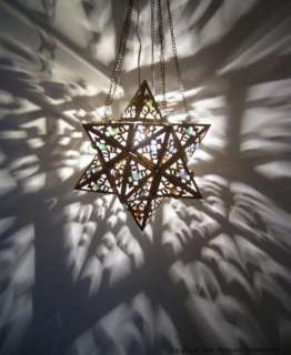 Middle Eastern Moroccan Brass Hanging Star Lamp Lantern  
