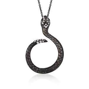   CZ Snake Pendant Necklace, Green CZs, Black Rhodium. 18 Jewelry