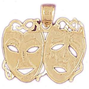   : 14kt Yellow Gold Drama Mask, Laugh Now, Cry Later Pendant: Jewelry