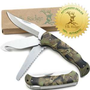 Elk Ridge Camo 3 Blade Hunting Folder Knife Guthook NEW  