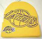   Angeles Lakers Black Yellow Outline Knit Beanie Cap Hat New Era  