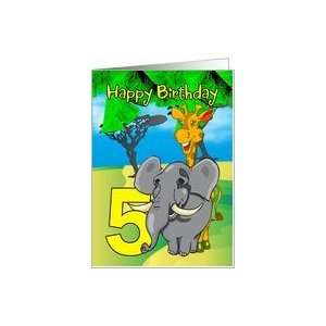  5th Birthday Card   Elephant, Giraffe, Jungle Card: Toys 