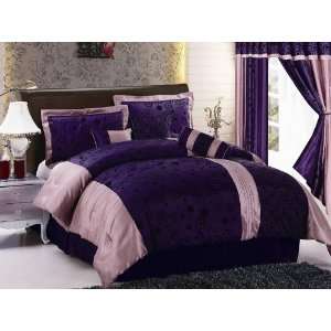  7Pcs King Circle and Dots Purple Comforter Set