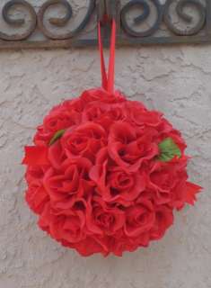 LARGE FLOWER BALLS APPLE RED Kissing Ball Wedding Flowers Pew Bows 