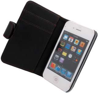 NEW BLACK LEATHER WALLET CREDIT CARD CASE FOR iPHONE 4S 4 SPRINT 