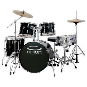  Union U123 Jazz Rock Series 5 Piece Black Drum Set w 