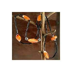  Onyx and carnelian long necklace, Vivacious Jewelry