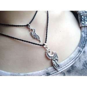 Pair of Angel Wing Pendants Monoplane Silver Necklace Goth 
