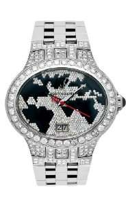  NEW Aqua Master Mens Oval World Map Diamond Watch, 12.00 