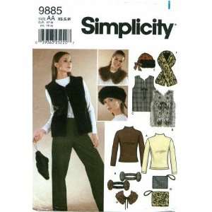  Simplicity 9885 Sewing Pattern Vest Hat Scarf Bag Earmuffs Knit Top 