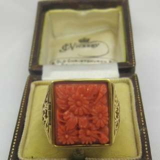 Victorian Carved Coral Magnificent Ring Secret Compartment 18ct  