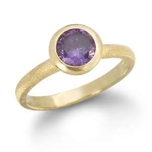  AMETHYST CZ SOLITAIRE RING IN GOLD PLATE CHELINE Jewelry
