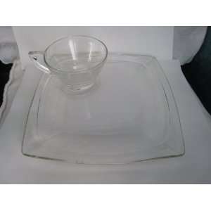    Hazel Ware Crystal Square Snack Cup and Plate 