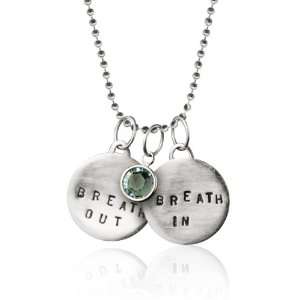 Sterling Silver Breath In   Breath Out Necklace with Swarovski Crystal 