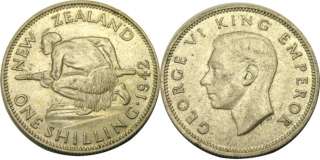 elf New Zealand 1 Shilling 1942 Silver World War II  