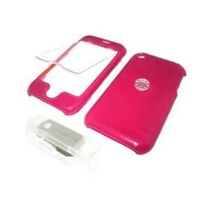 Apple iPhone Leather Overlay Crystal Case Cover with Flip Up Lens 