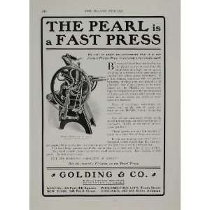 ORIGINAL 1901 Golding Printing Co Pearl Fast Press Ad   Original Print 