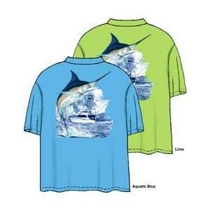 Guy Harvey Marlin Boat T  Shirt   Aqua Blue   XXLarge