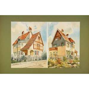   House Darmstadt Elevations Plans   Original Chromolithograph: Home