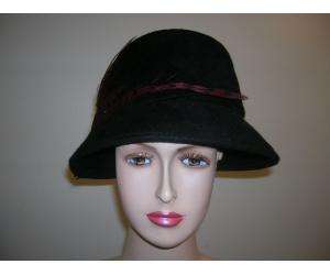 GABRIEL AMAR for FRANK OLIVE black fur felt hat.Has burgundy feather 