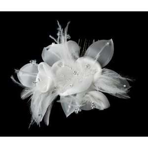    Feather Flower Bridal Hair Comb Adorn with Swarovski Ivory Jewelry