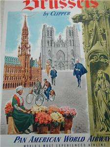 VINTAGE airline poster PAN AMERICAN travel BRUSSELS by CLIPPER from 