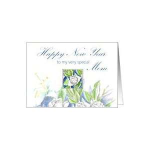  Happy New Year Mom White Roses Watercolor Card Health 