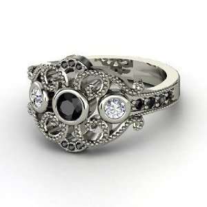  Autumn Palace Ring, Round Black Diamond 14K White Gold 