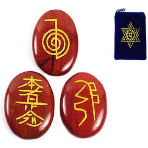  REIKI SYMBOL STONES ~ Red Jasper ~ Set of 3 Stones w/ Engraved Usui 