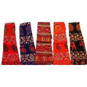 Lot of Five Wrap Around Sanganeri Skirts with Printed Elephants   Pure 