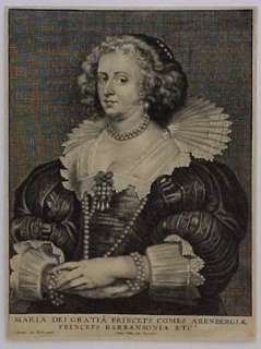 1645 Engraving Van Dyck Portrait Countess of Arenberg  