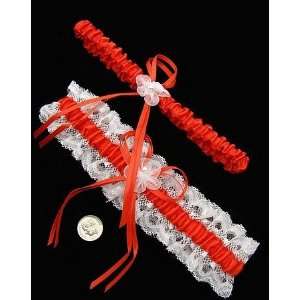  Bright Red Bridal & Toss Garter Set ~ Romantic Satin and 