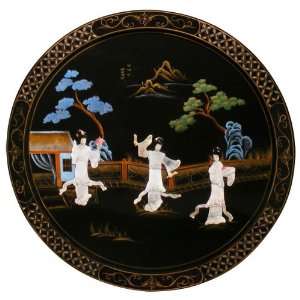  Asian Round Wall Plaque   Mother of Pearl Maidens