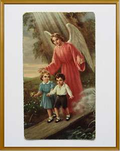 Vintage Basevi Holy Card GUARDIAN ANGEL Protecting BOY & GIRL Crossing 