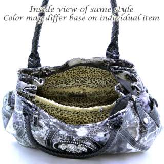Animal & flower print shoulder bag with rhinestone crown   black