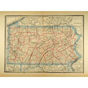 Map Antique Pennsylvania Counties Cities Delaware River United States 