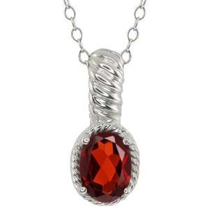  1.40 Ct Oval Red Garnet Sterling Silver Pendant: Jewelry
