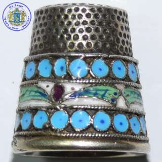 RARE ANTIQUE RUSSIAN 84 SILVER ENAMELED THIMBLE  