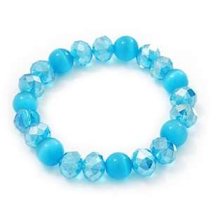  Ligth Blue Glass Bead Flex Bracelet   18cm Length Jewelry