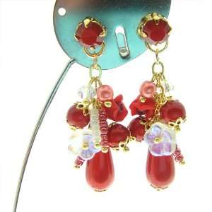    Bohemian Style Clay Flower Crystal Drop Earrings (Red): Jewelry