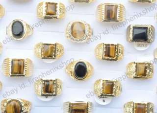 wholesale jewelry lots 25 tiger eye & black stone gold plated mens 